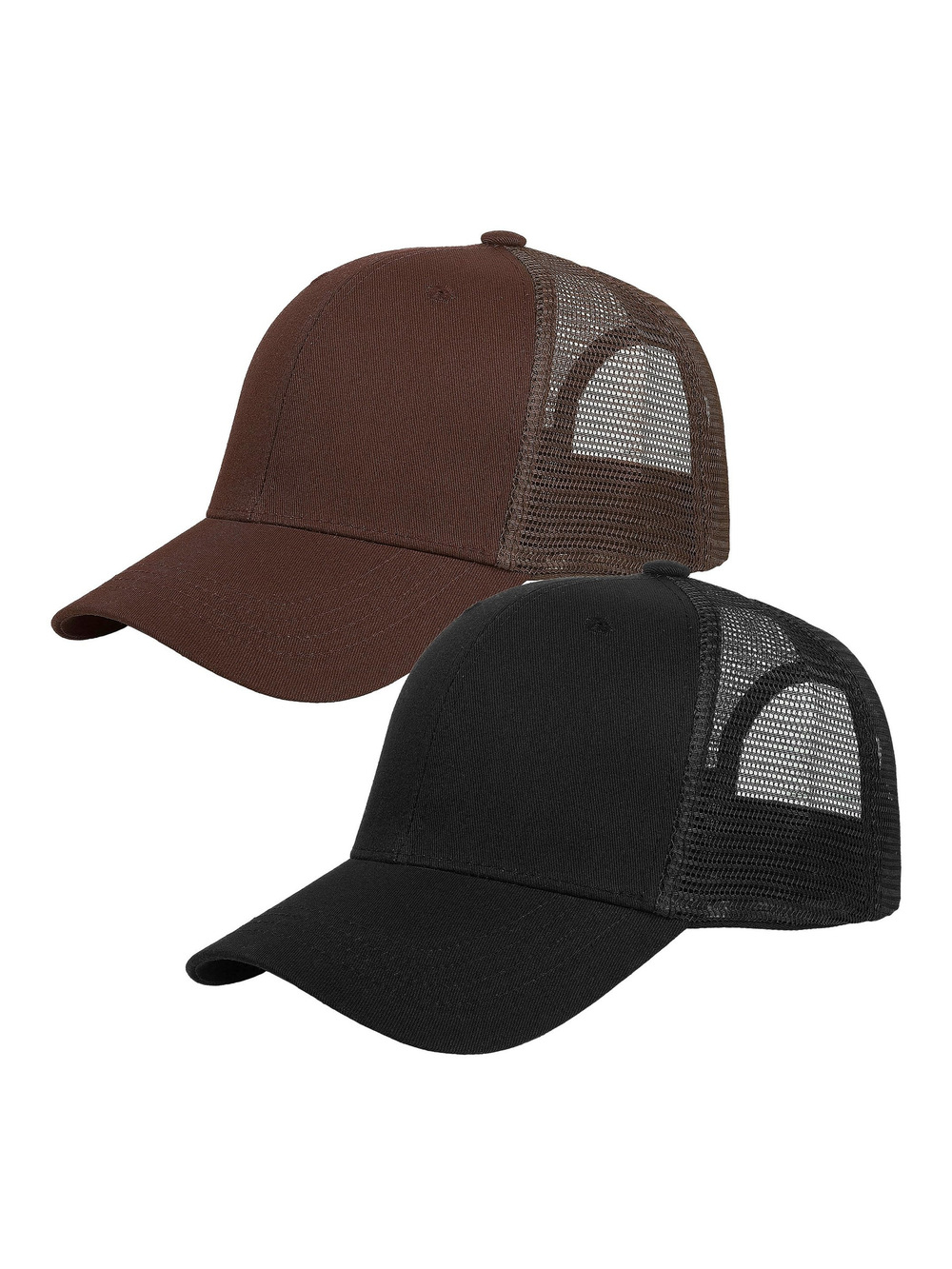 Trucker Hat Baseball Cap Structured Plain | 2 Pack, Black, Brown | Size OS